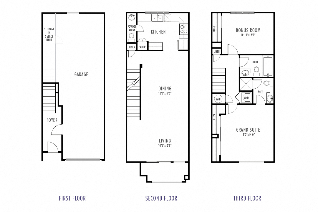 Floor plan for 2 beds, 2.5 baths, 1221 sqft